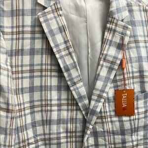 Tallia Gray and Tan Sport Coat with Lightweight Plaid Design